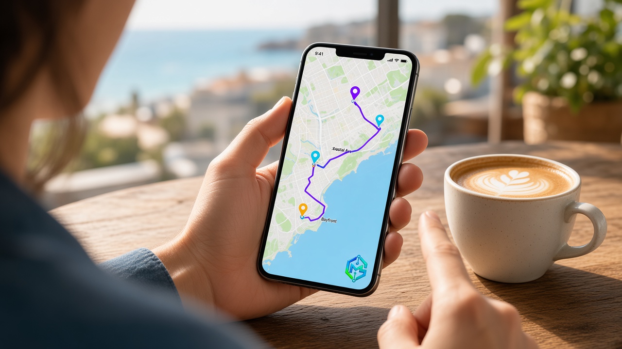 A phone showing a Gamaya route on a map